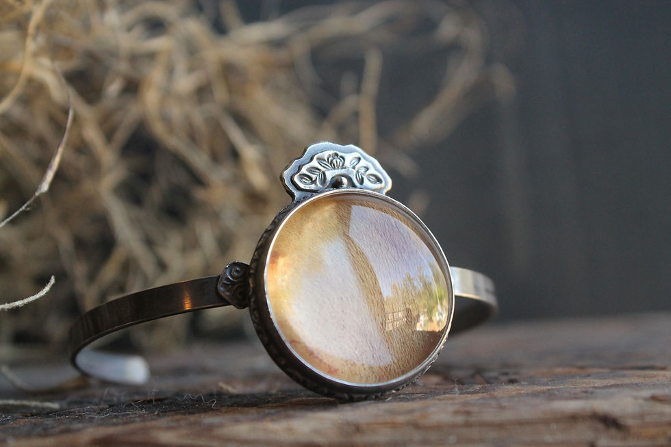 Thumbnail: Cemetery Magnolia Cuff * Sterling Silver * Glass *