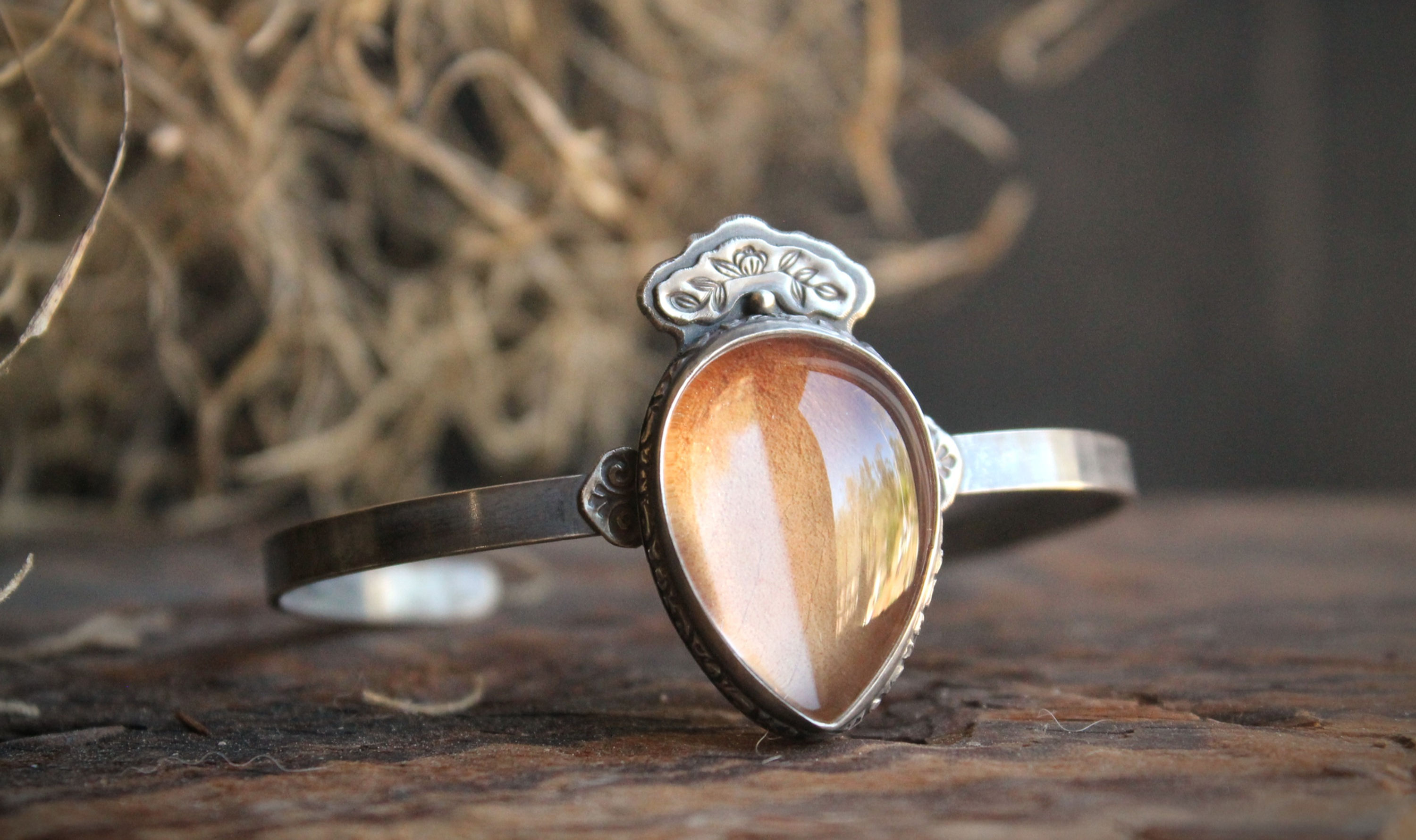 Cemetery Magnolia Cuff * Sterling Silver * Glass *