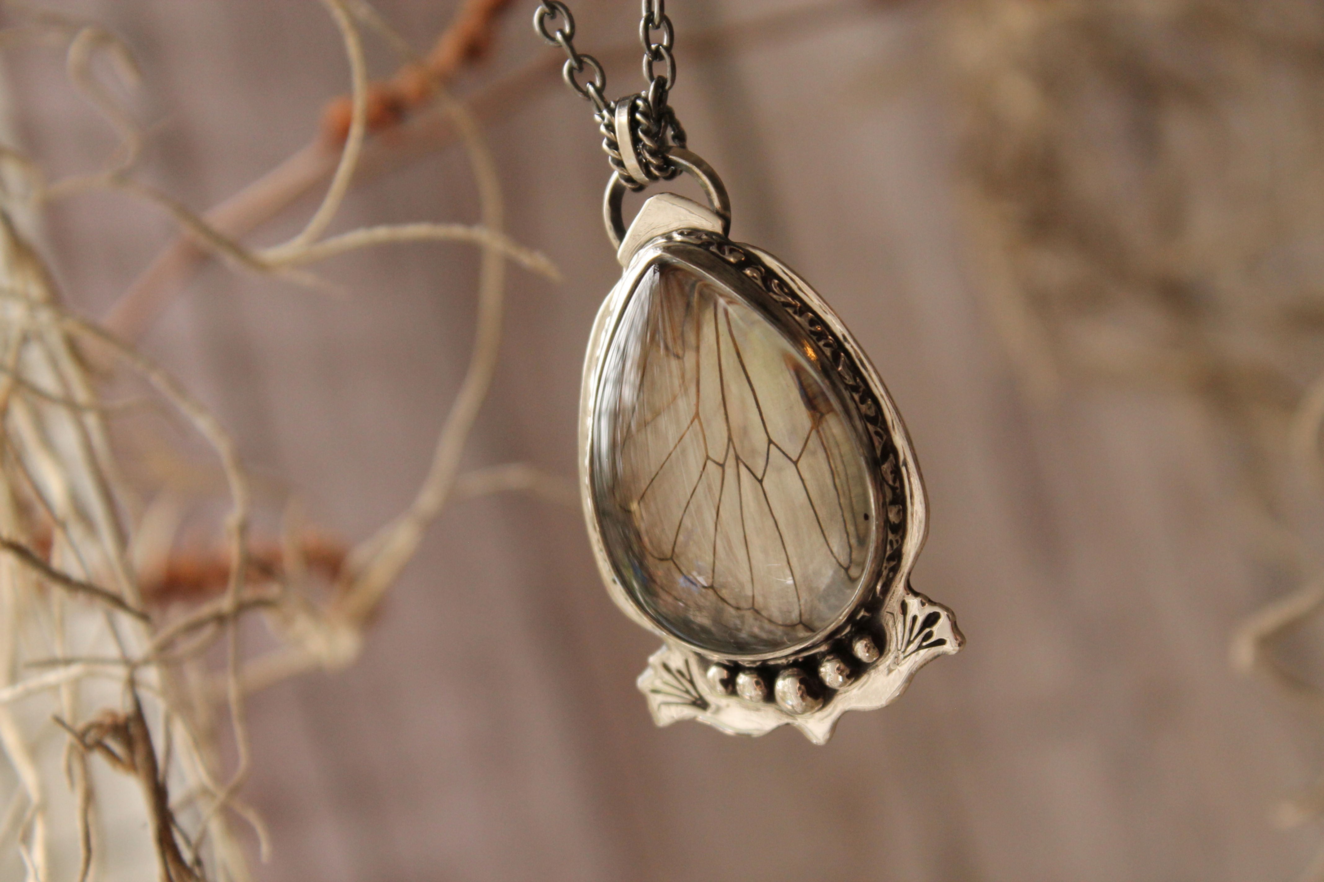 Cicada Wing * Sterling Silver * Cattails