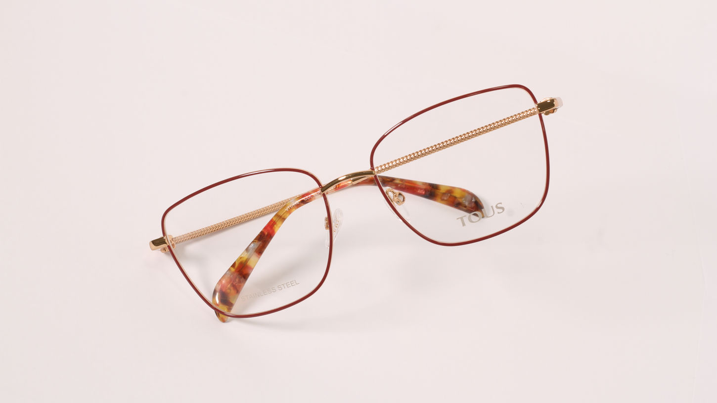 Óculos Tous VTO442 02A, metal, retangulares, dourado, vermelho