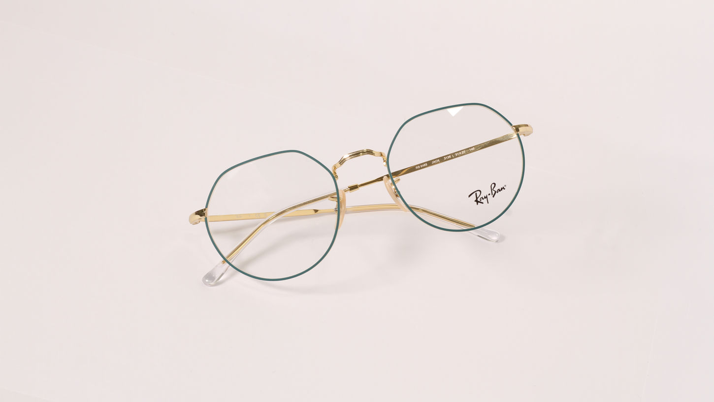 Óculos Ray Ban 6465 JACK 3136 51*20, metal, geométrico, redondo, verde, dourado