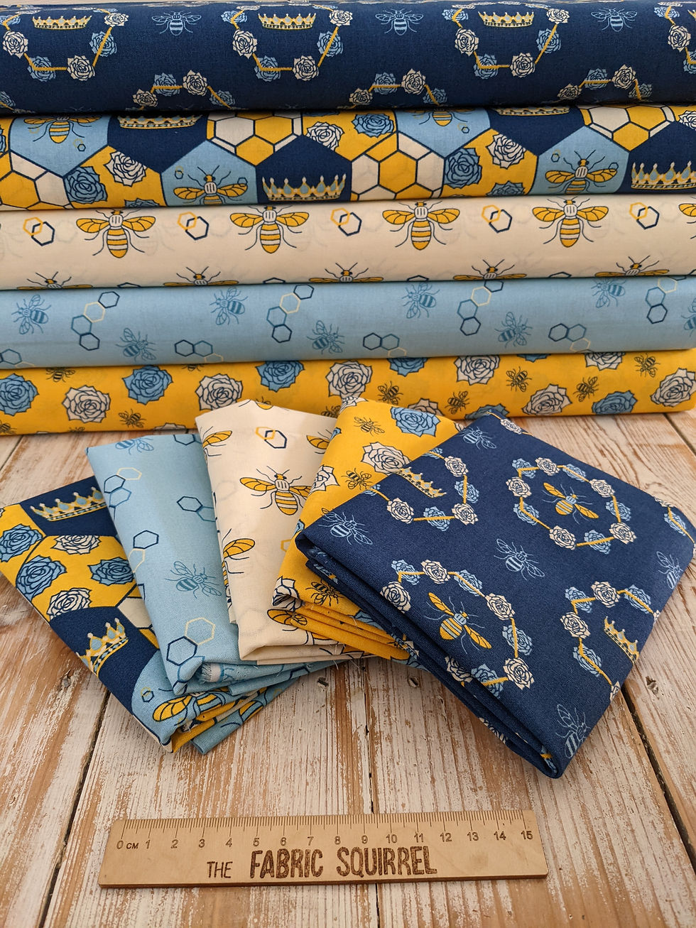 Thumbnail: Fabric rolls with bees and honeycomb patterns, Whimsical Flora - Indian Summer Make and Believe