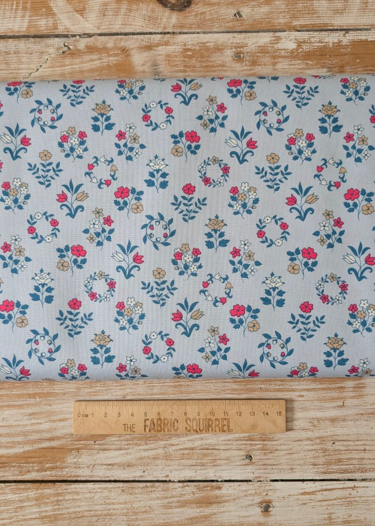 Thumbnail: Floral fabric with flower wreaths, Barge Painted Flowers Fabric - Bohemian Water by Debbie Shore.