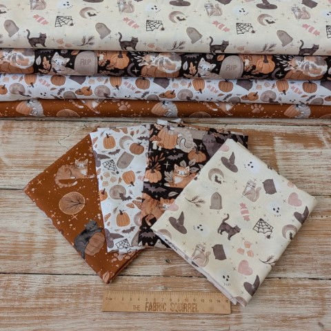 Thumbnail: Soft Witch Familiars Fabric | Pumpkin and Paws Halloween Cat Fabr