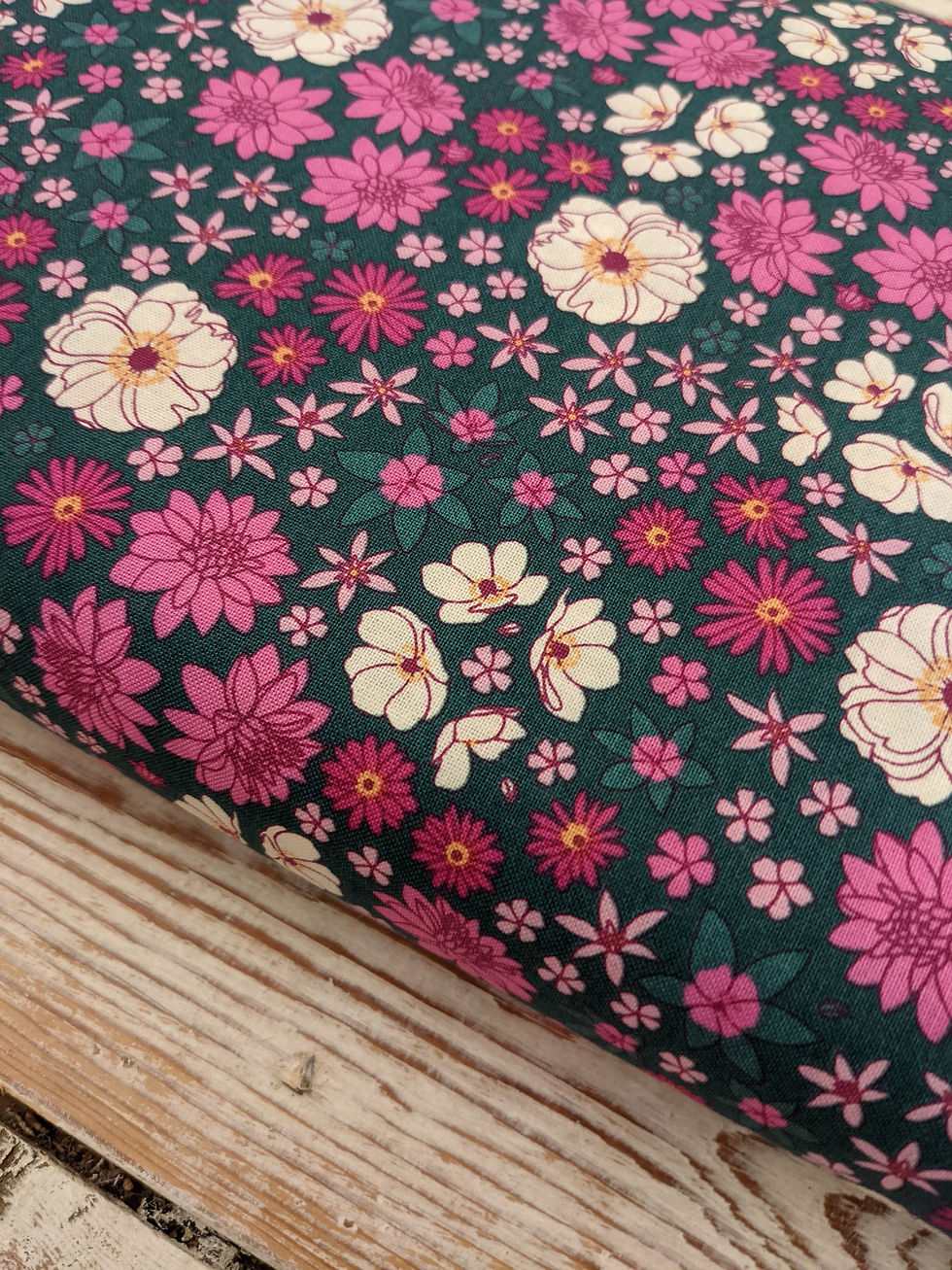Thumbnail: Floral fabric with pink flowers and Musical Sheet Notes Fabric - Figo Fabrics Band Practice.