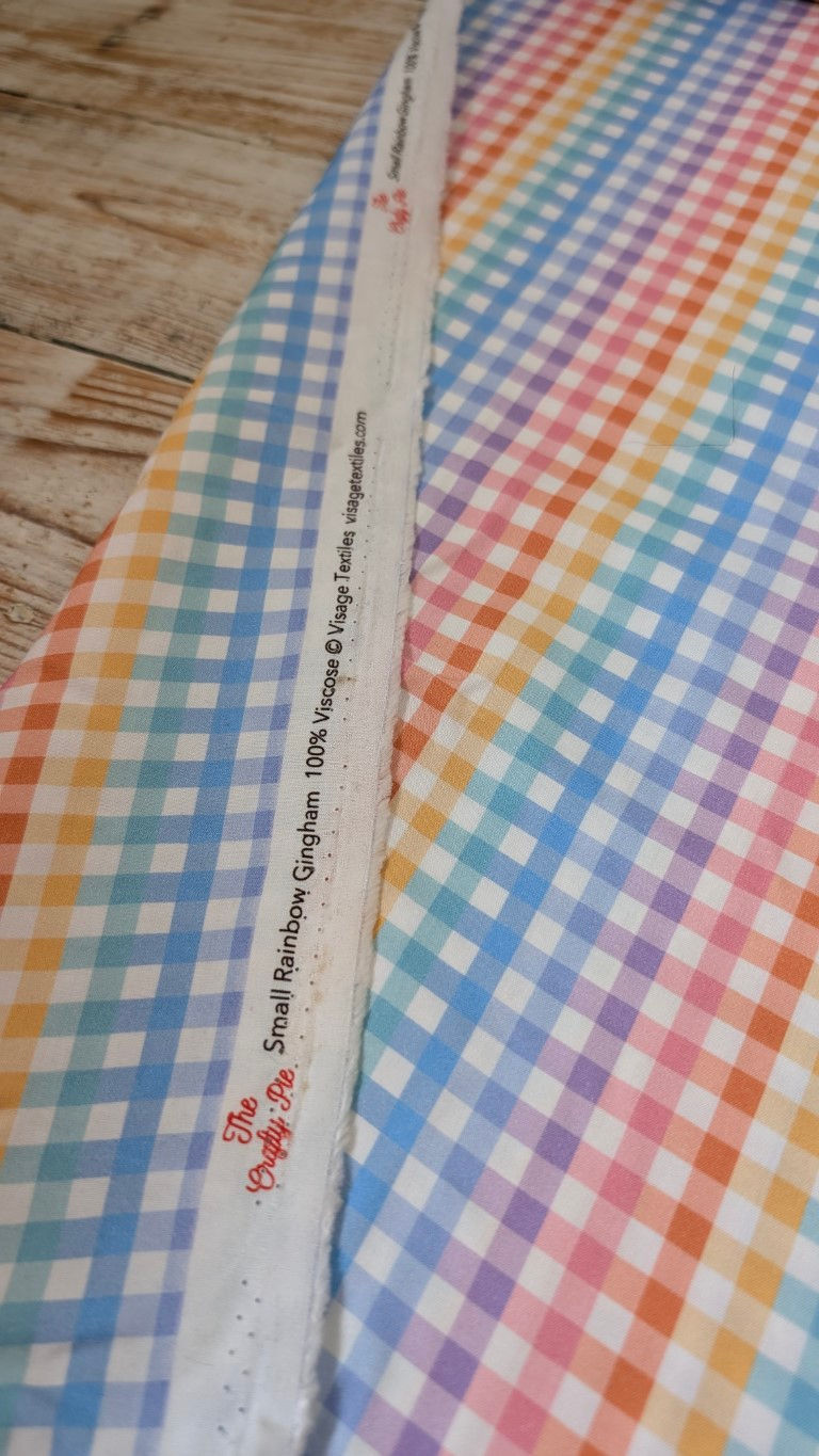 Fabric roll with Small Rainbow Gingham, 100% Viscose, The Fabric Squirrel.