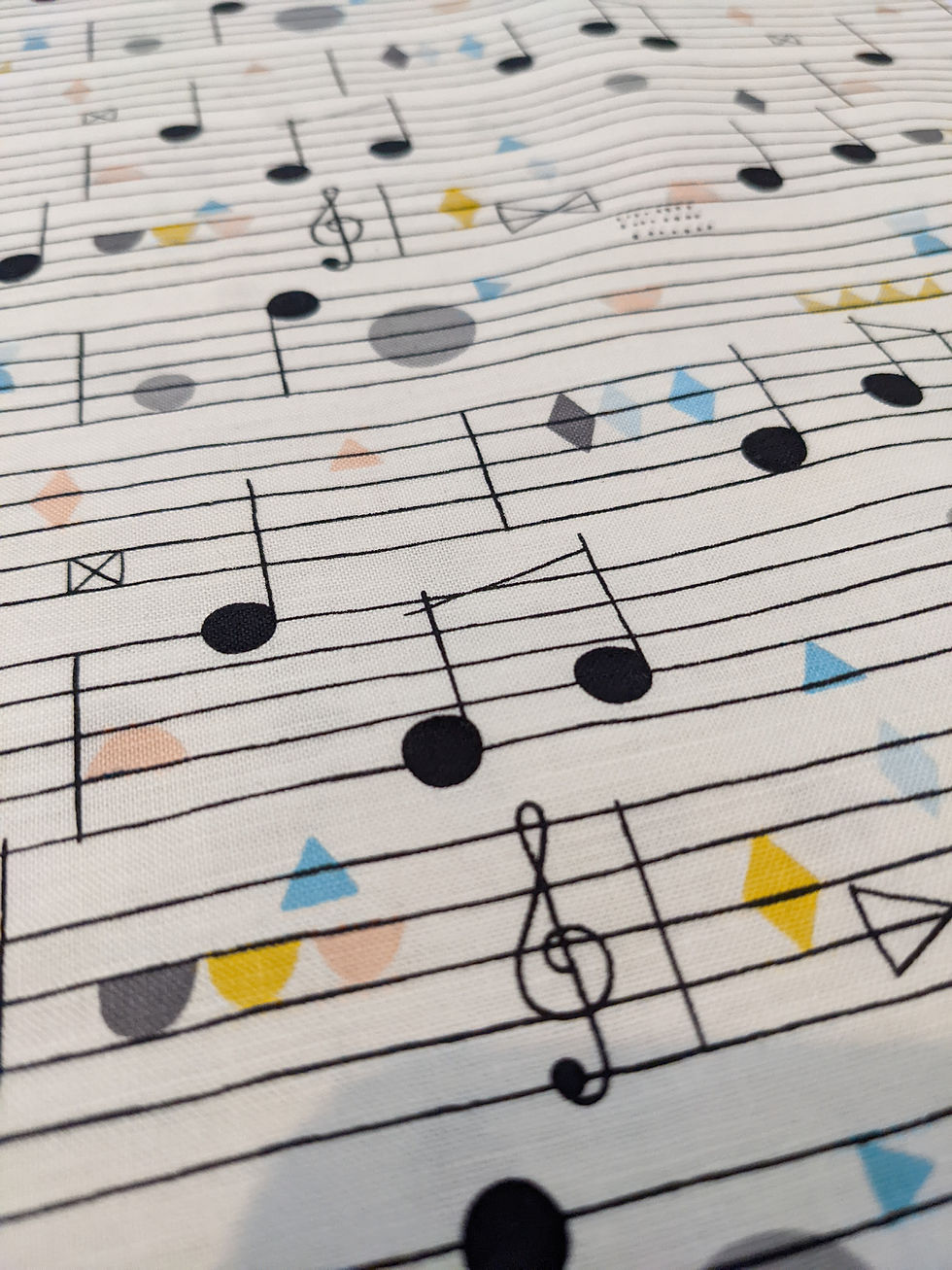 Thumbnail: Musical notes fabric, treble clef, music notes, geometric shapes, Musical Sheet Notes Fabric - Figo Fabrics Band Practice