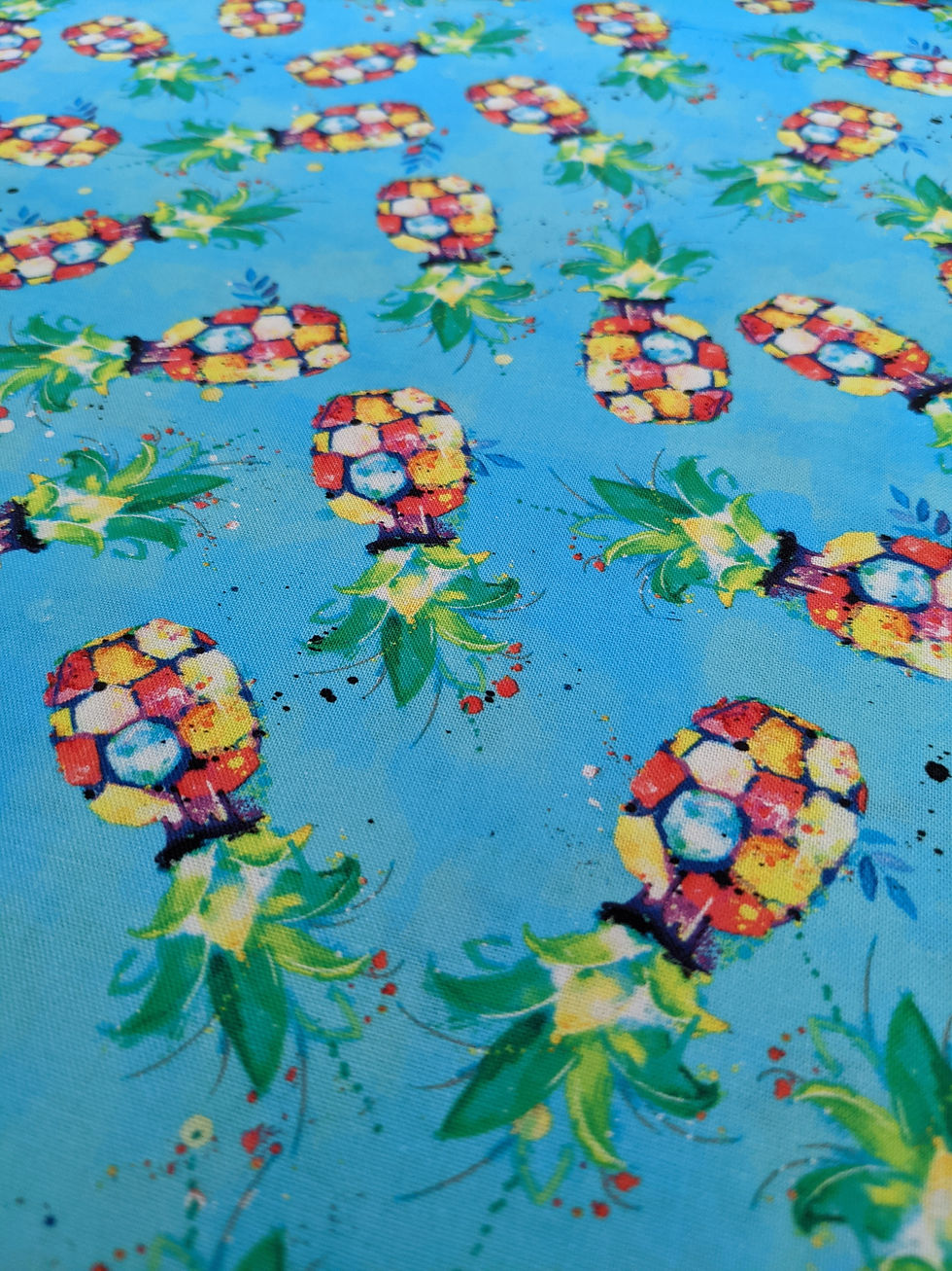 Thumbnail: Pineapple pattern fabric on blue background, Blue Thomas and Friends Fabric Multidirectional design.