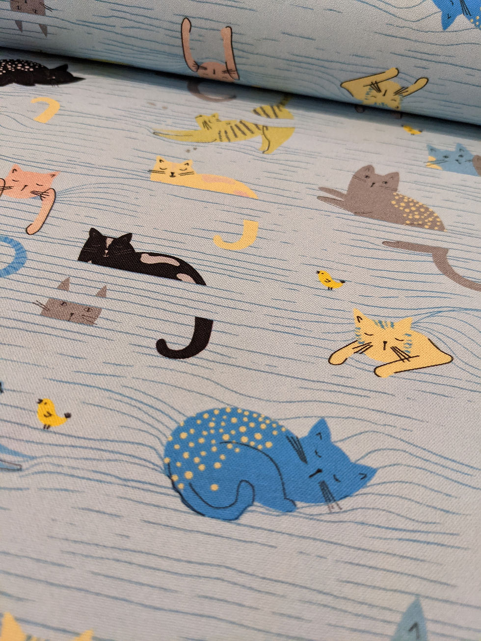 Thumbnail: Light blue fabric with cats and 