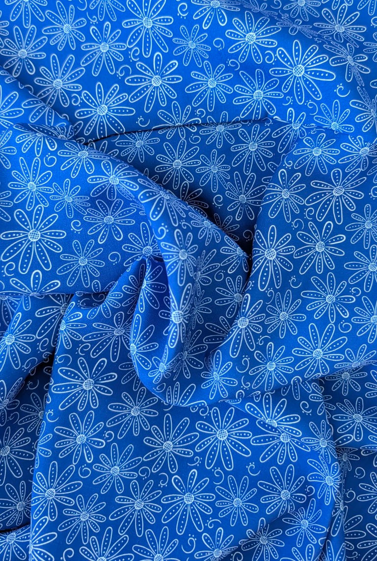 Thumbnail: Radiant Flower Blue Viscose Fabric | Grecian Blues Dressmaking Material