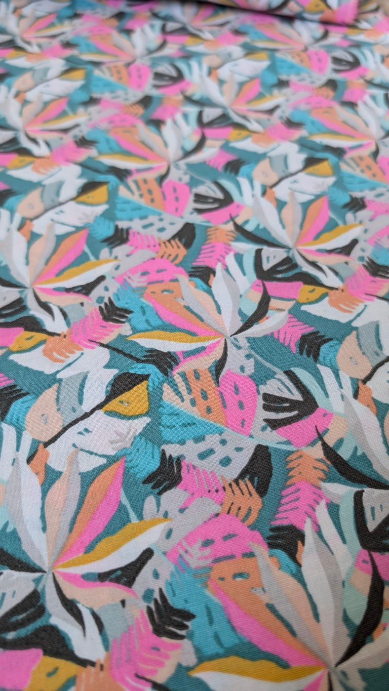 Thumbnail: Colorful fabric with leaves Delicate Wings Fabric - Art Nouveau V&A Museum Fabric background and vibrant design.