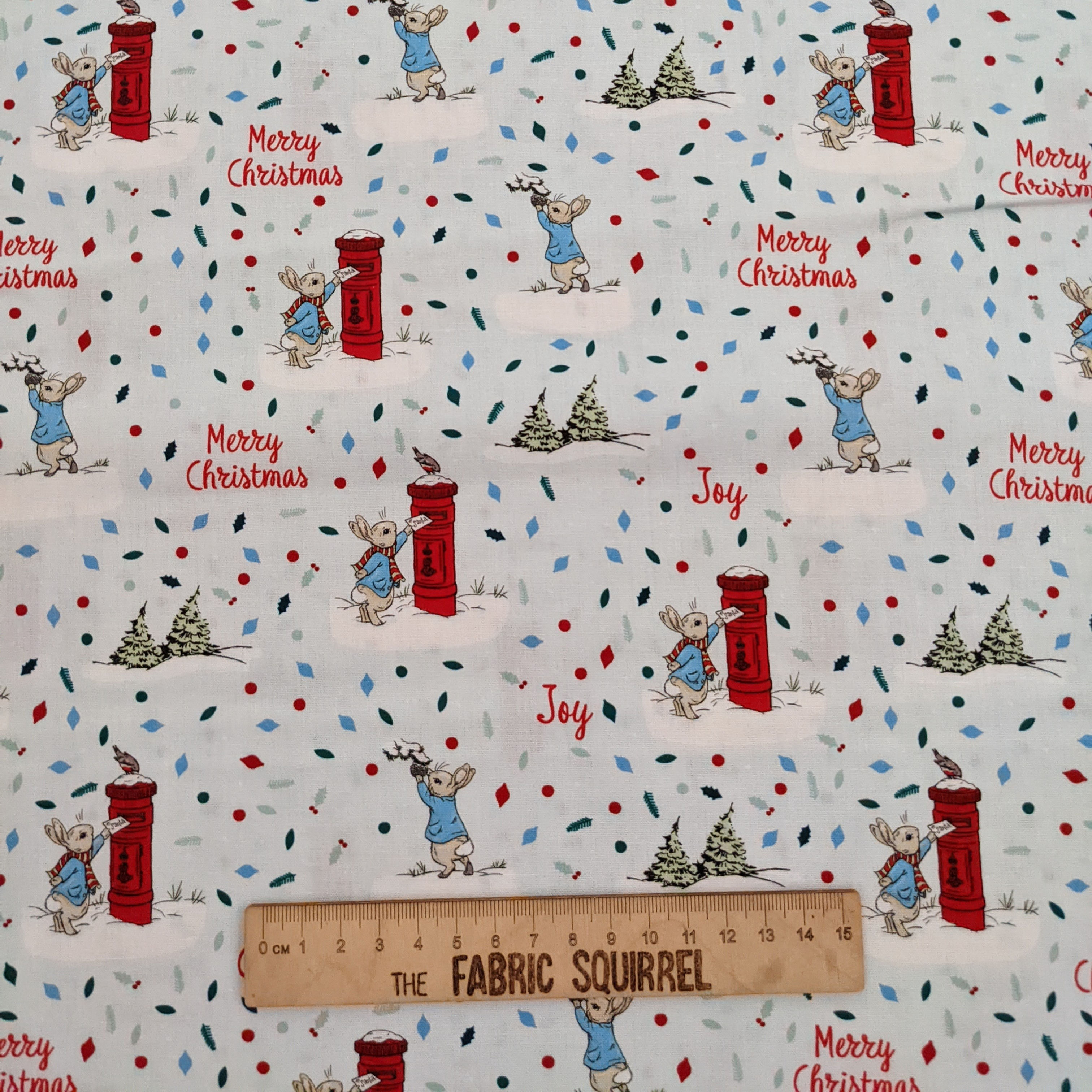 Merry Christmas Fabric - Peter Rabbit Most Wonderful Time of the fabric squirrel Joy.