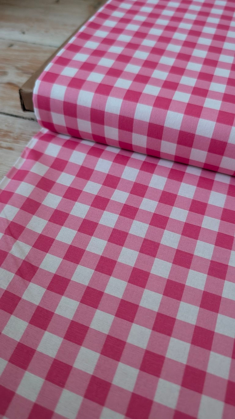 Thumbnail: Fuchsia 1cm Gingham Cotton Fabric | Check Cotton