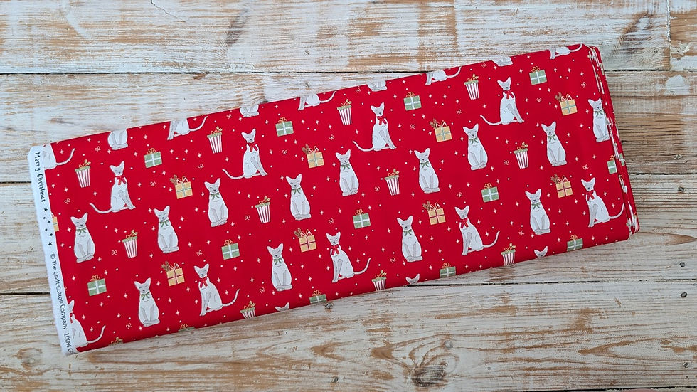 Thumbnail: Paws and Presents Christmas Cat Fabric | Festive Felines by Craft Cotton Co