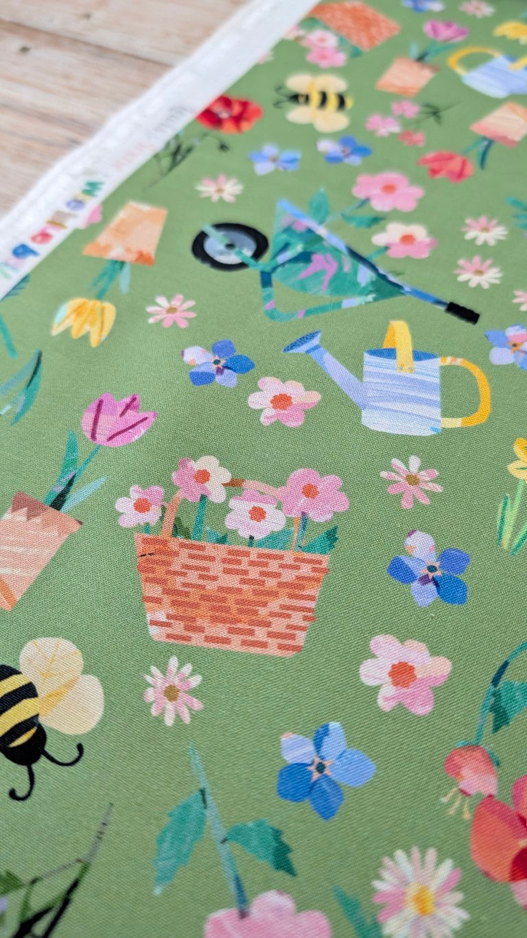 Thumbnail: Green Garden Fabric | Lewis & Irene Flower Market by Wee Blue Bell
