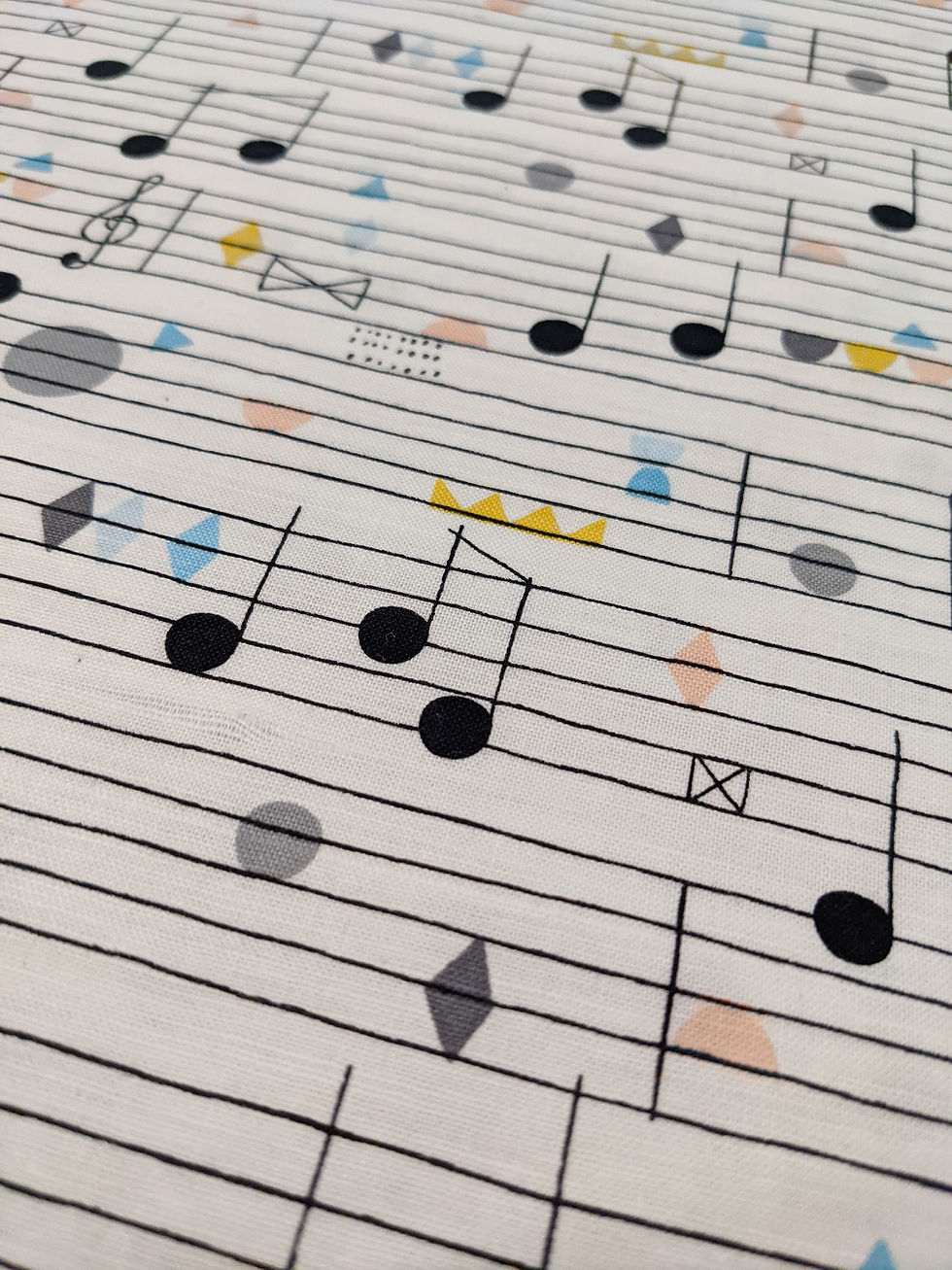 Thumbnail: Musical Sheet Notes Fabric - Figo Fabrics Band Practice with colorful shapes and music notes.