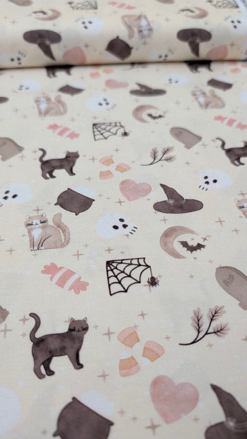 Thumbnail: Soft Witch Familiars Fabric | Pumpkin and Paws Halloween Cat Fabr
