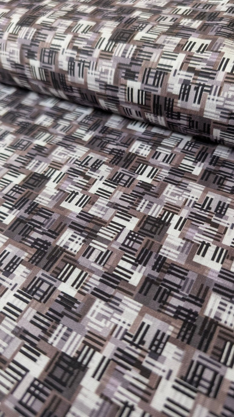 Thumbnail: Geometric pattern fabric in black, white and gray shades Abstract Piano Fabric