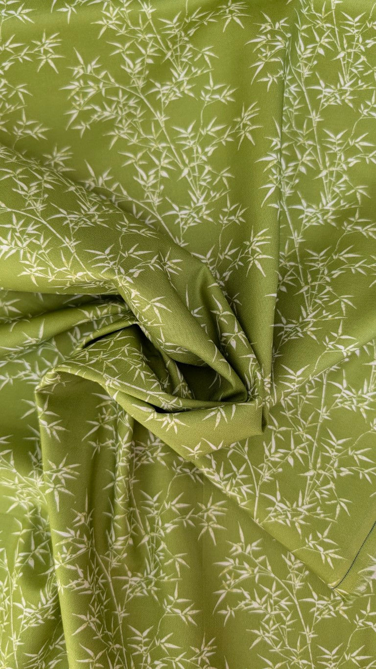 Lime green bamboo fabric with white accents, Serenity in Japan from Craft Cotton.