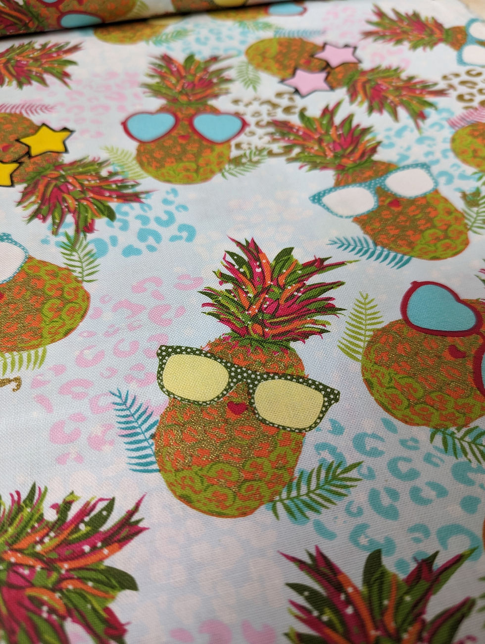 Thumbnail: Pineapple fabric with sunglasses and leopard print. The Fabric Squirrel
