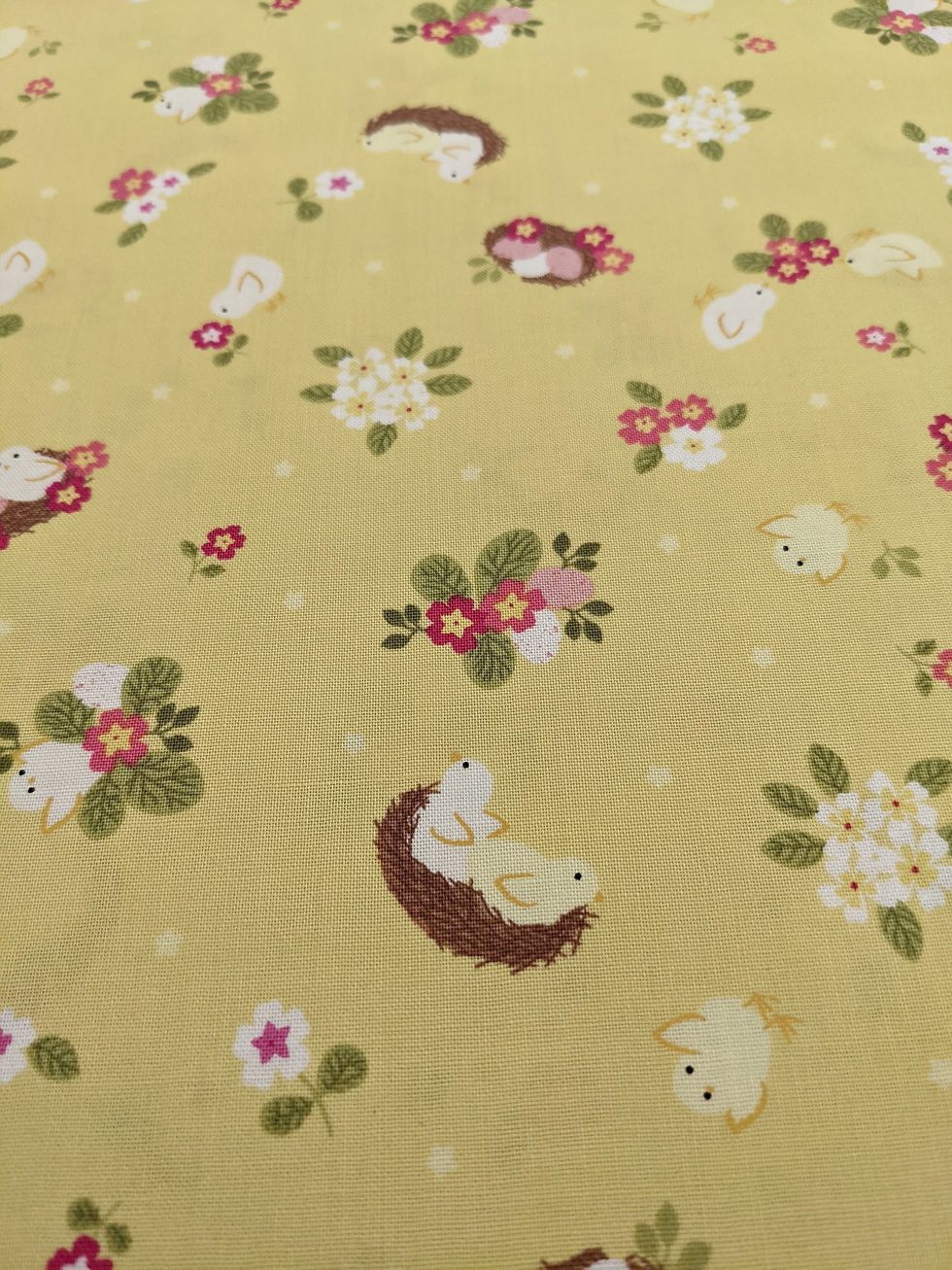 Cream Floral Arts and Crafts Fabric - Little Matryoshka by Lewis and Irene, yellow background, floral print.