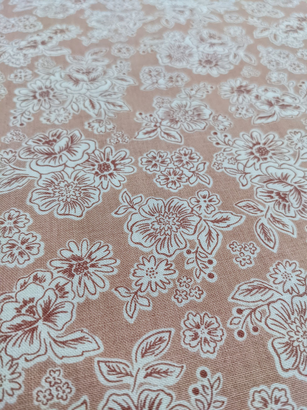 Thumbnail: Floral fabric with white outlines, perfect for quilting and sewing projects.