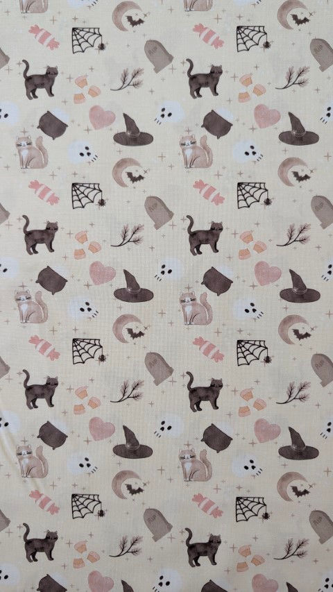 Thumbnail: Soft Witch Familiars Fabric | Pumpkin and Paws Halloween Cat Fabr