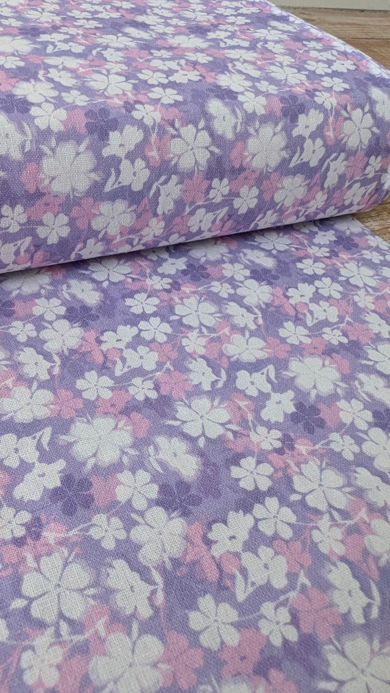 Thumbnail: Purple Floral Fabric - Floral Impressions by Craft Cotton Company with white and pink flowers.