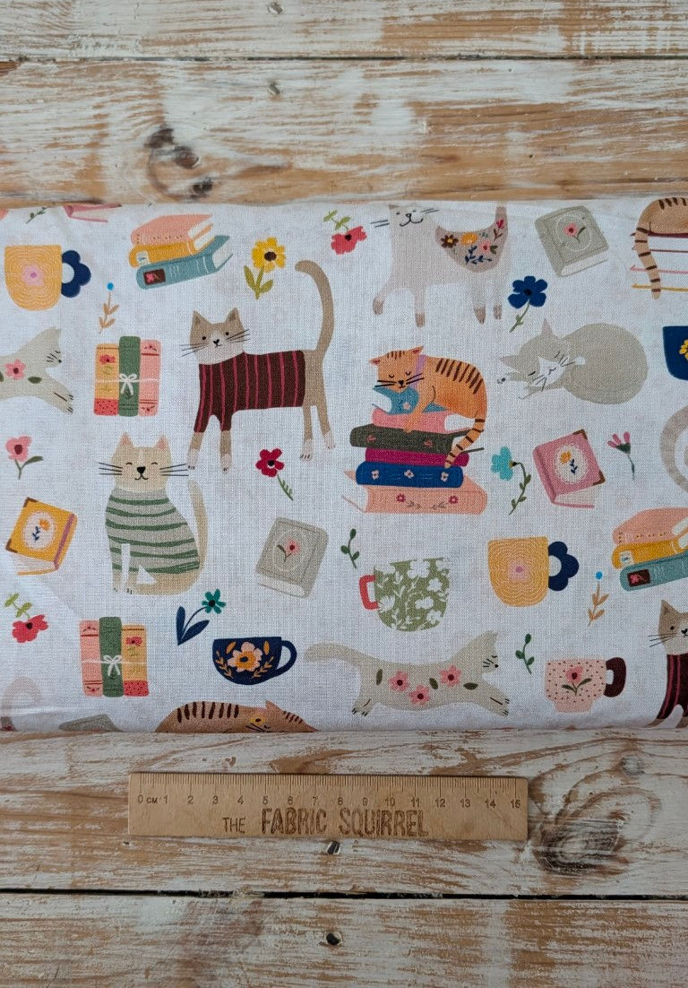 Thumbnail: Cat, Coffee & Book Fabric - Every Home, Every Cat 3 Wishes Fabrics