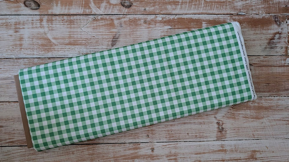 Thumbnail: Jelly Bean Green 1cm Gingham Cotton Fabric | Check Cotton