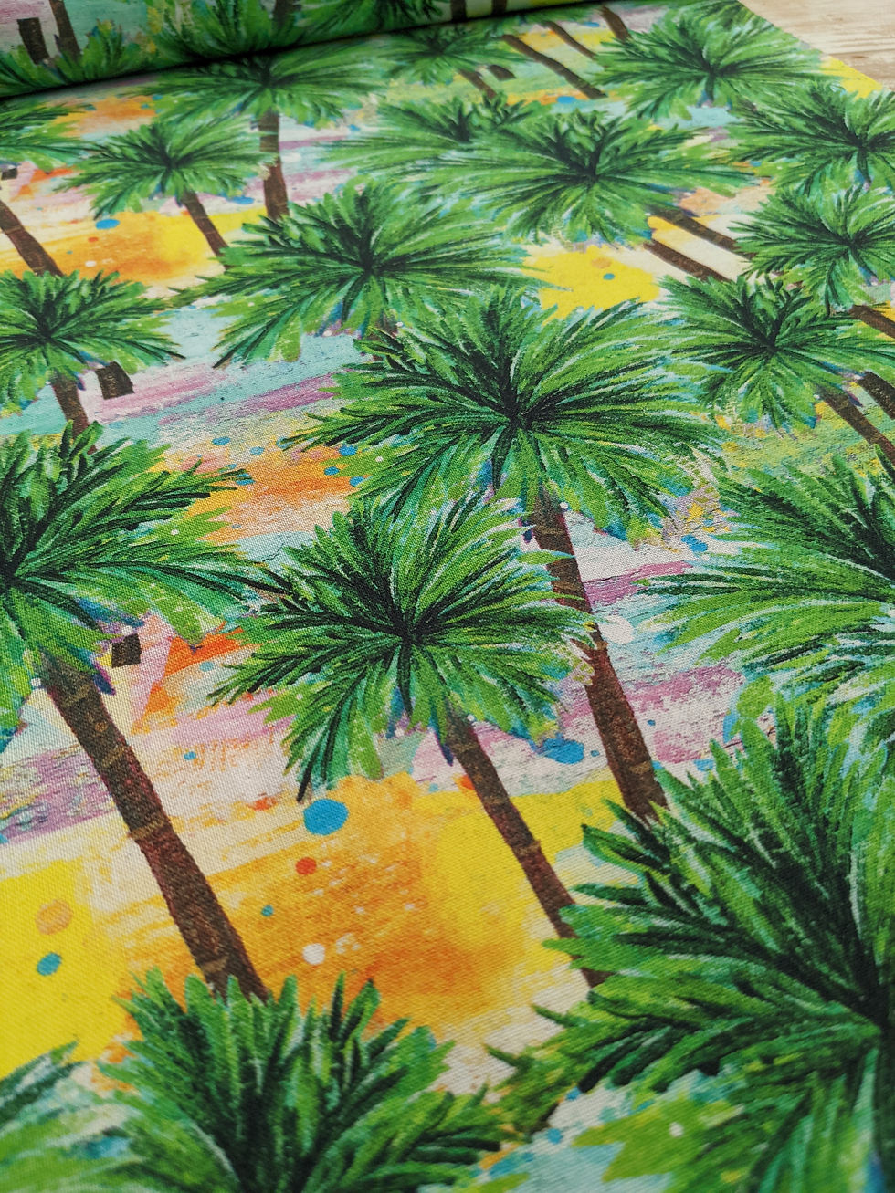 Thumbnail: Vibrant palm trees print. Colorful background pattern. The Fabric Squirrel design.