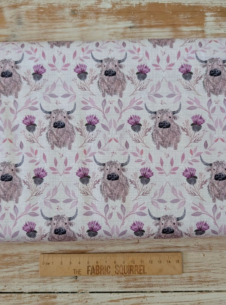 Thumbnail: Caledonian Highland Cow Fabric | Blackberry Farm by Susan Wheeler