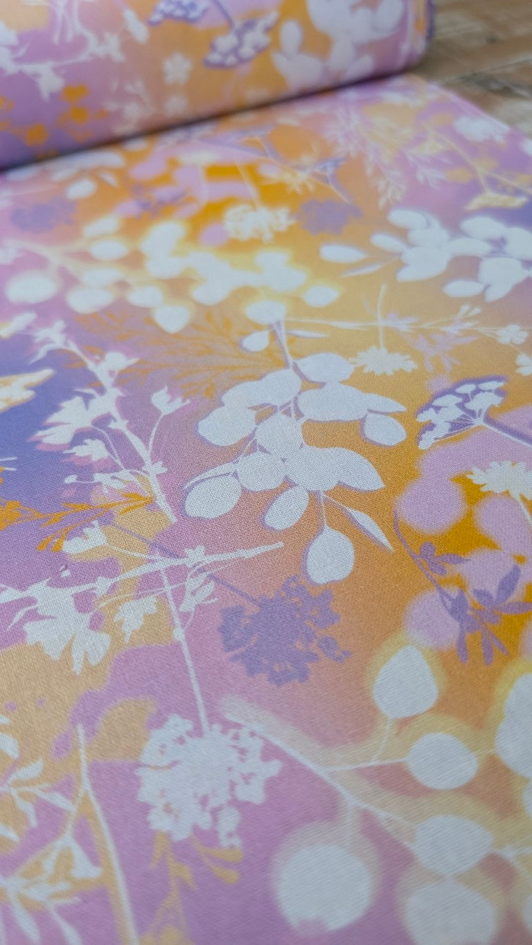 Thumbnail: Floral pattern with white leaves, Purple Floral Fabric - Floral Impressions by Craft Cotton Company