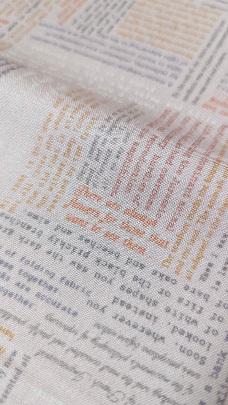 Thumbnail: Fabric with text: There are always flowers for those that want to see them.