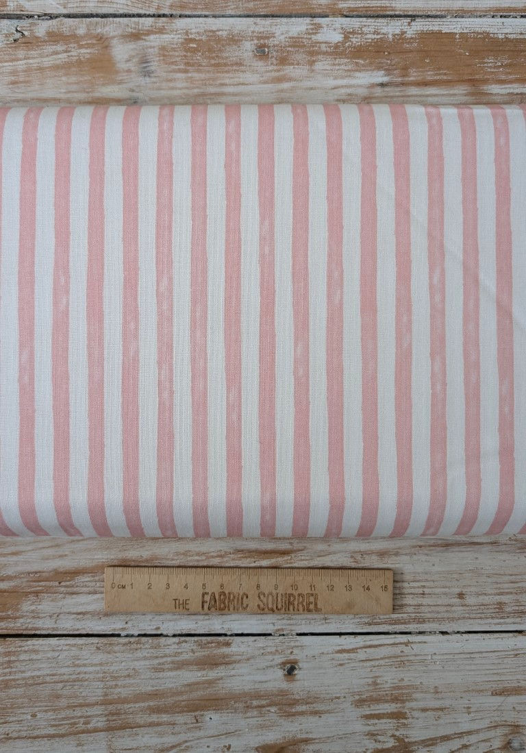 Thumbnail: Pink and white striped fabric with a wooden ruler for scale