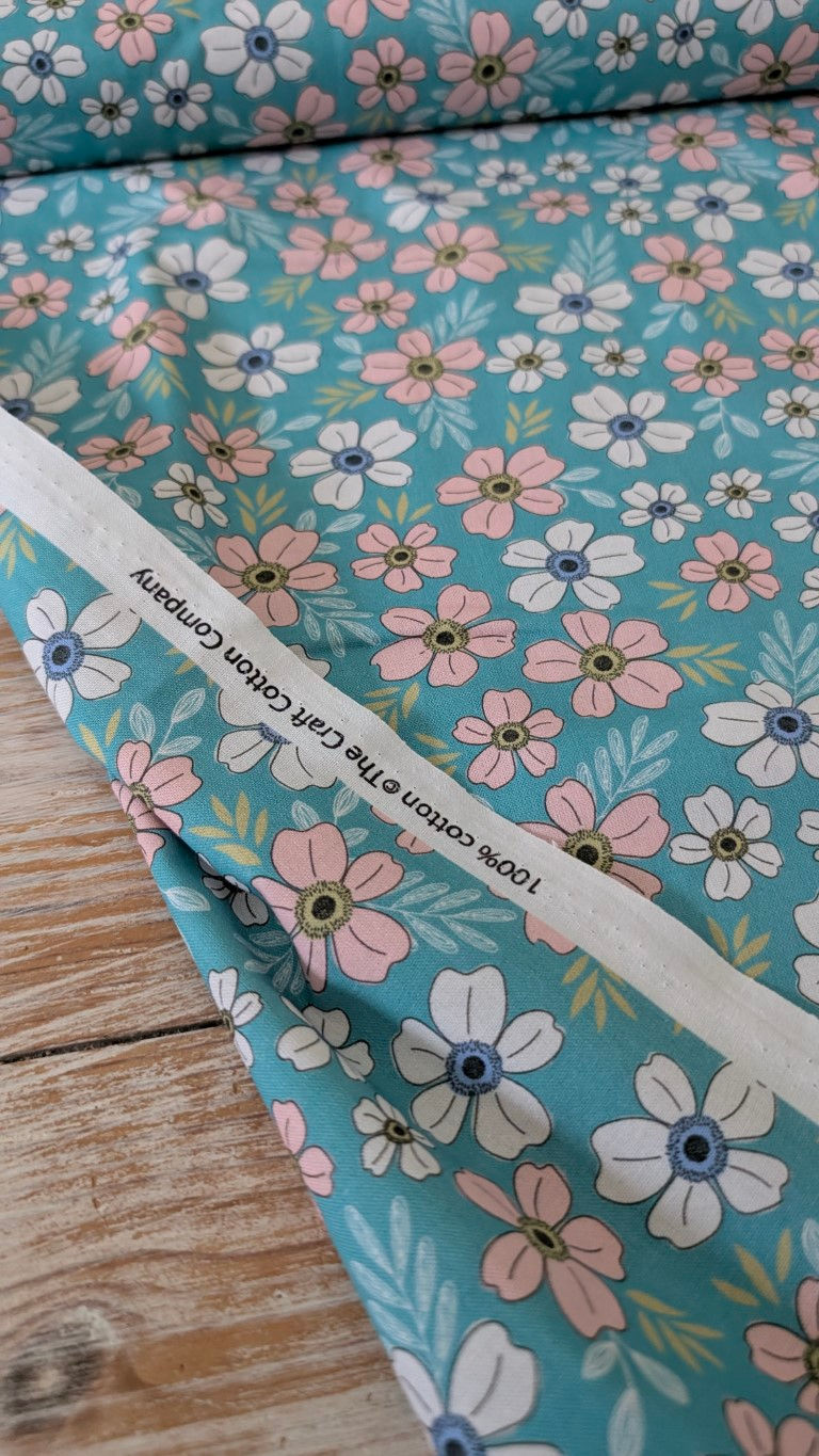 Thumbnail: Floral fabric roll: 100% cotton The Craft Cotton Company, Rainbow Flowers on Navy Fabric.