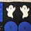 Thumbnail: Two white ghosts on black fabric, blue spiderwebs detail Halloween design 
