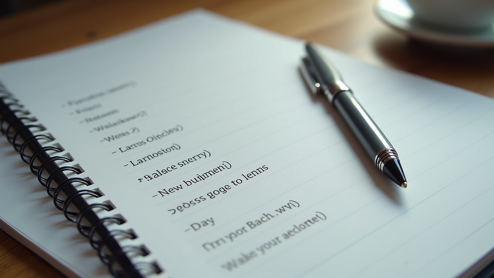 Close-up view of a notebook with sport psychology notes and a pen