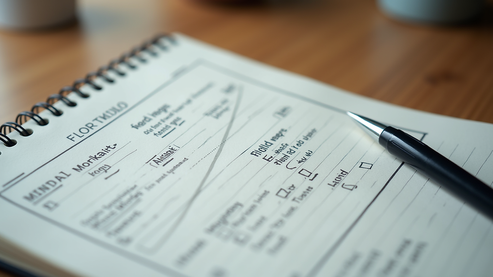 Close-up view of a notebook with mental training exercises and a pen on a wooden desk