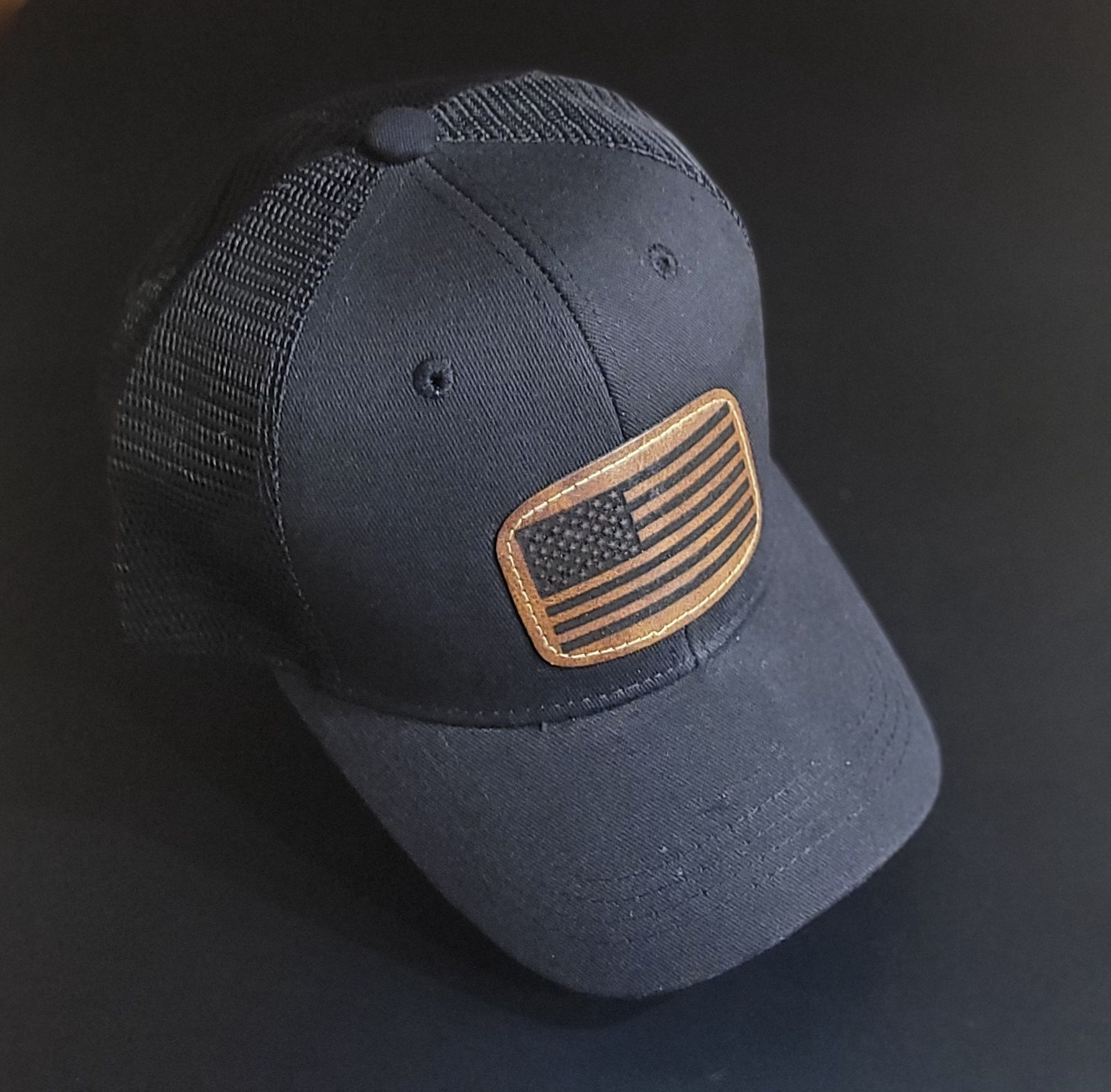 Leather Patch Trucker Hat; USA