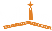 White and Orange Stuido Whim logo, reads "Whim, Where Hearts Ignite Magic"