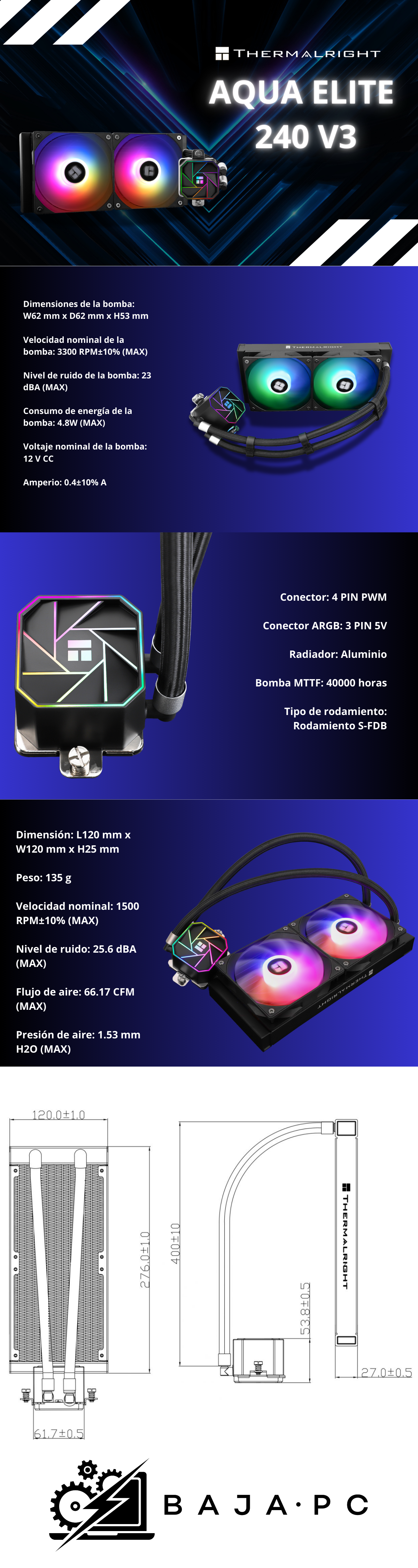 Enfriamiento Liquido Thermalright / Aqua Elite 240 V3 / Black / 240MM / AMD / Intel 