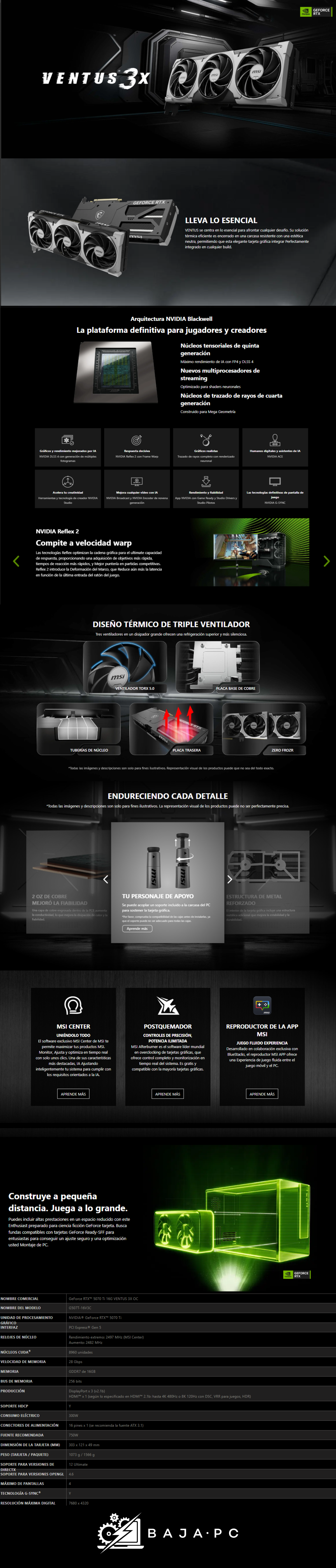 Tarjeta de Video MSI NVIDIA GeForce RTX 5070 Ti VENTUS 3X OC Edition / 16GB /G507T-16V3C