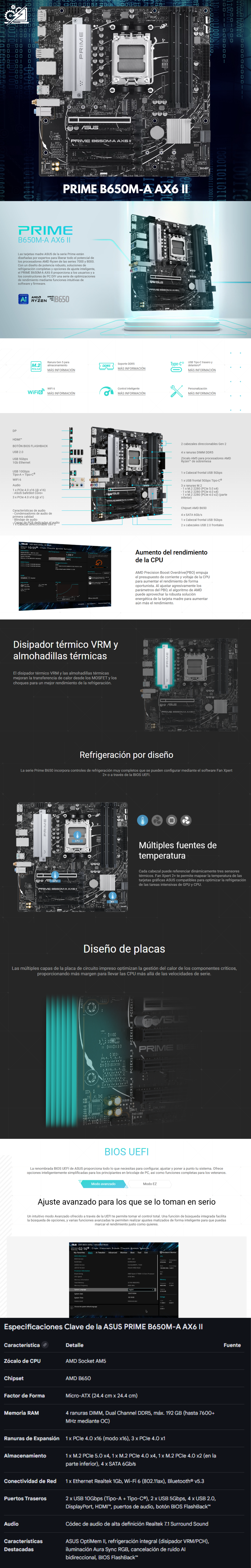 Tarjeta Madre ASUS PRIME B650M-A AX6 II / Micro-ATX / AM5 / AMD B650 / Up to 192GB DDR5 / HDMI/DP / PRIME B650M-A AX6 II