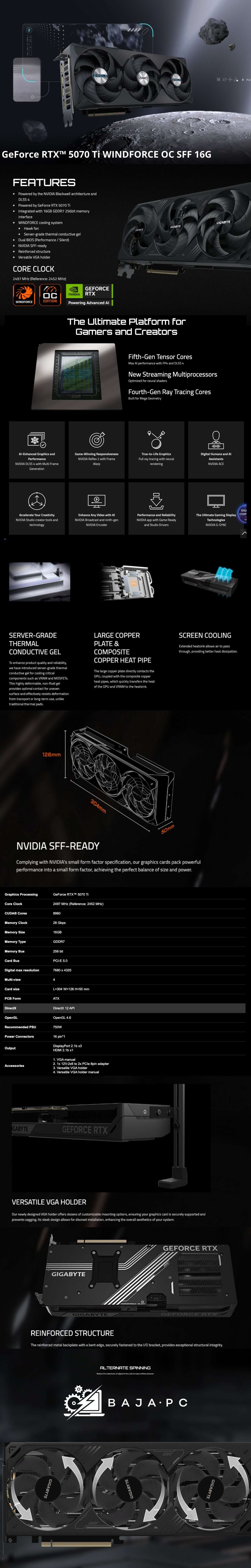 Tarjeta de Video GIGABYTE NVIDIA GeForce RTX 5070 Ti / 16GB 256-bit GDDR7 / PCI Express 5.0 / GV-N507TWF3OC-16GD