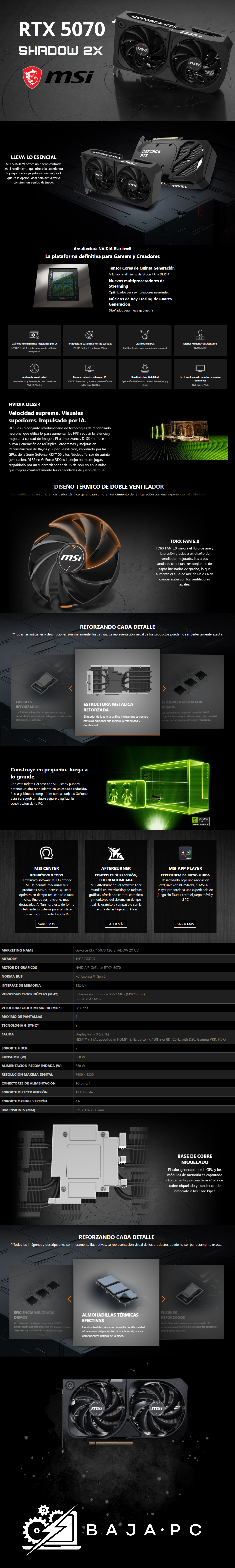Tarjeta de video MSI NVIDIA GEFORCE RTX 5070 SHADOW 2x / 12 GB / PCIE Express 5.0 / 912-V532-011
