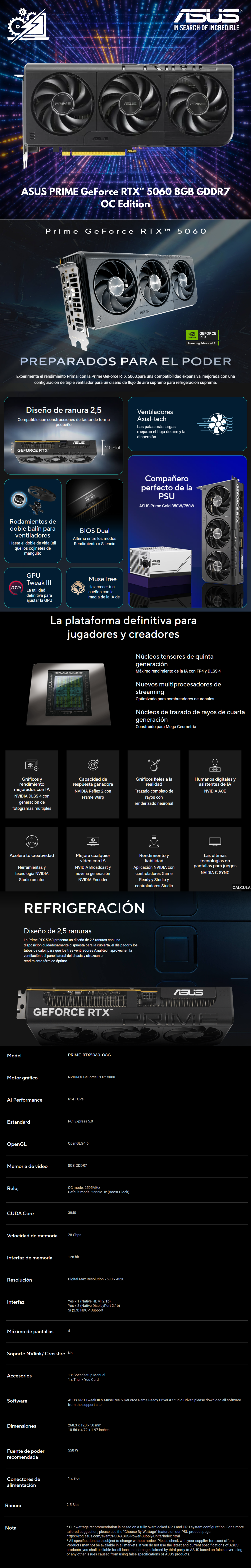 Tarjeta de Video ASUS PRIME GeForce RTX 5060 OC Edition / 8GB GDDR7 / PCI Express 5.0 / 128 bits