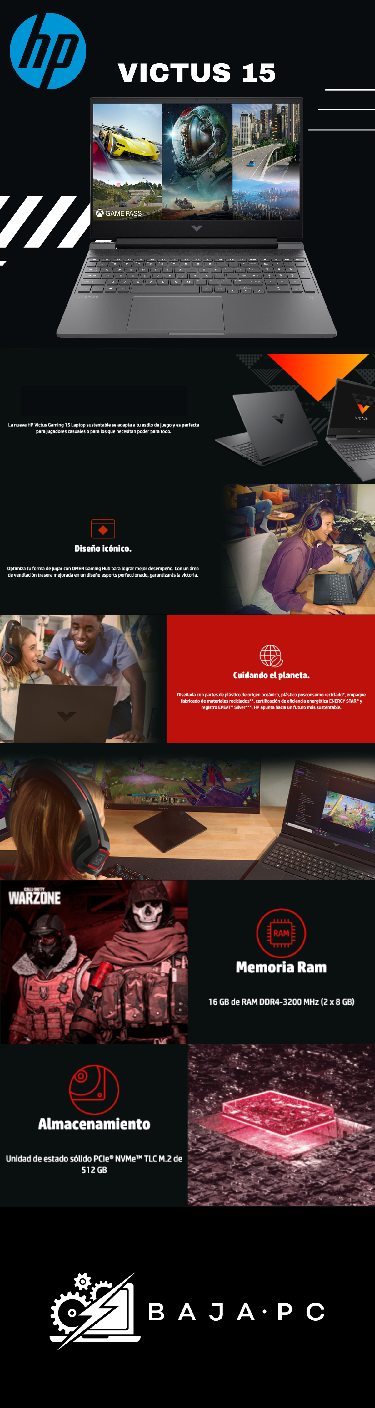 Laptop Gamer HP Victus 15 / Intel Core I5-13420H / RTX 3050 6GB / 8GB RAM DDR4 / 512GB SSD / Pantalla 15.6" FHD IPS LED 144HZ / W11 / Promocion