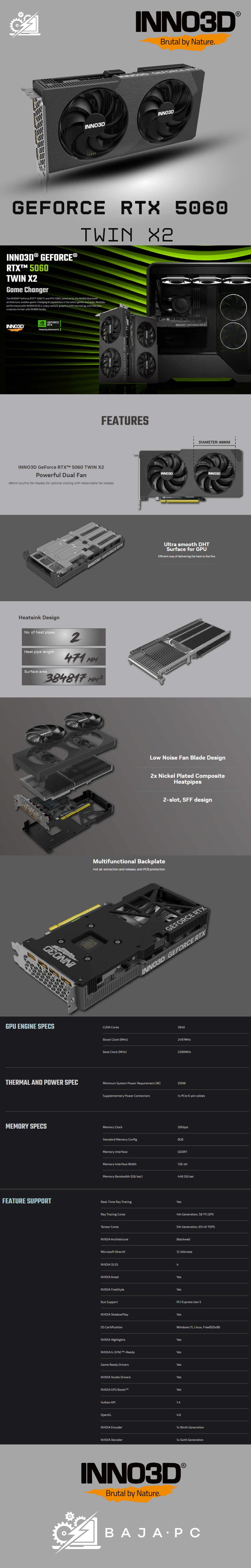 Tarjeta de Video Inno3d Nvidia Geforce RTX 5060 Twin X2 8gb GDDR7/ 128bit PCI Express 5.0 Black