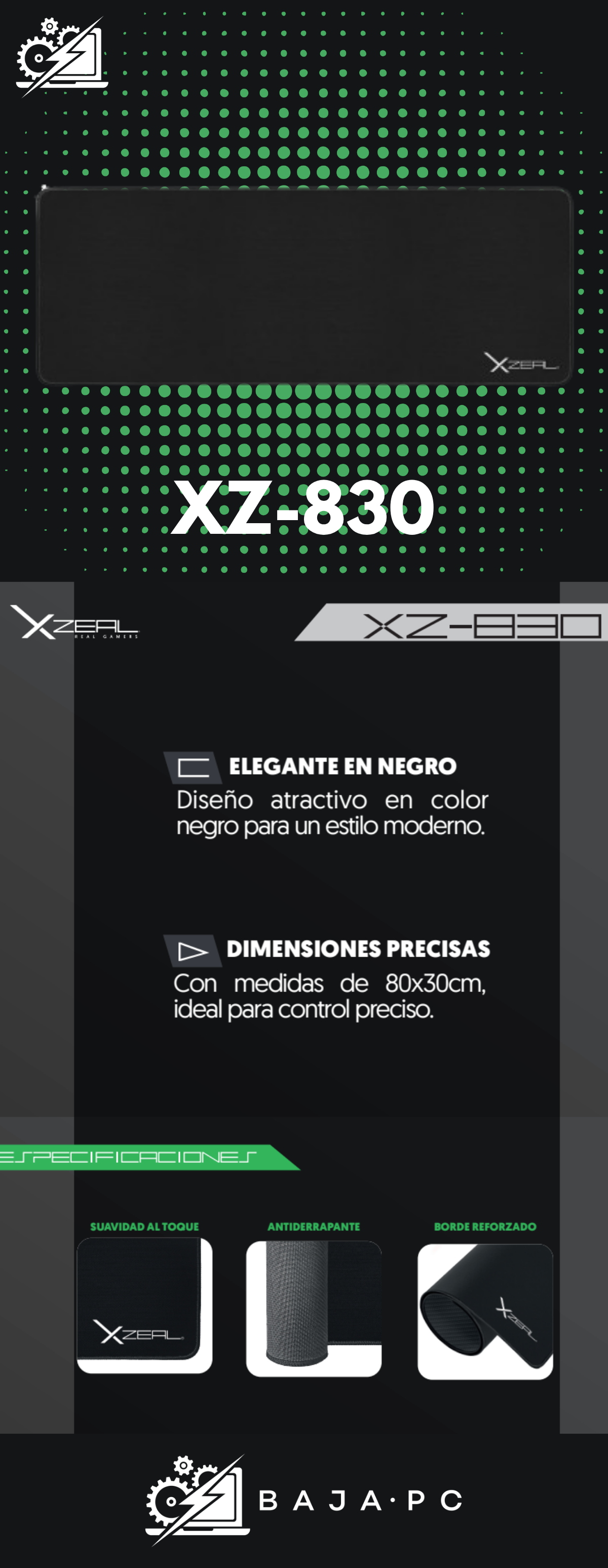 Mousepad Gamer Xzeal XZ-830, 80 x 30cm, Negro